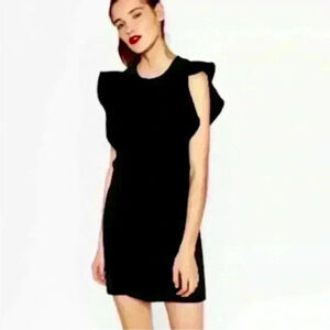 Zara Ruffle Sleeve Dress in Black XS